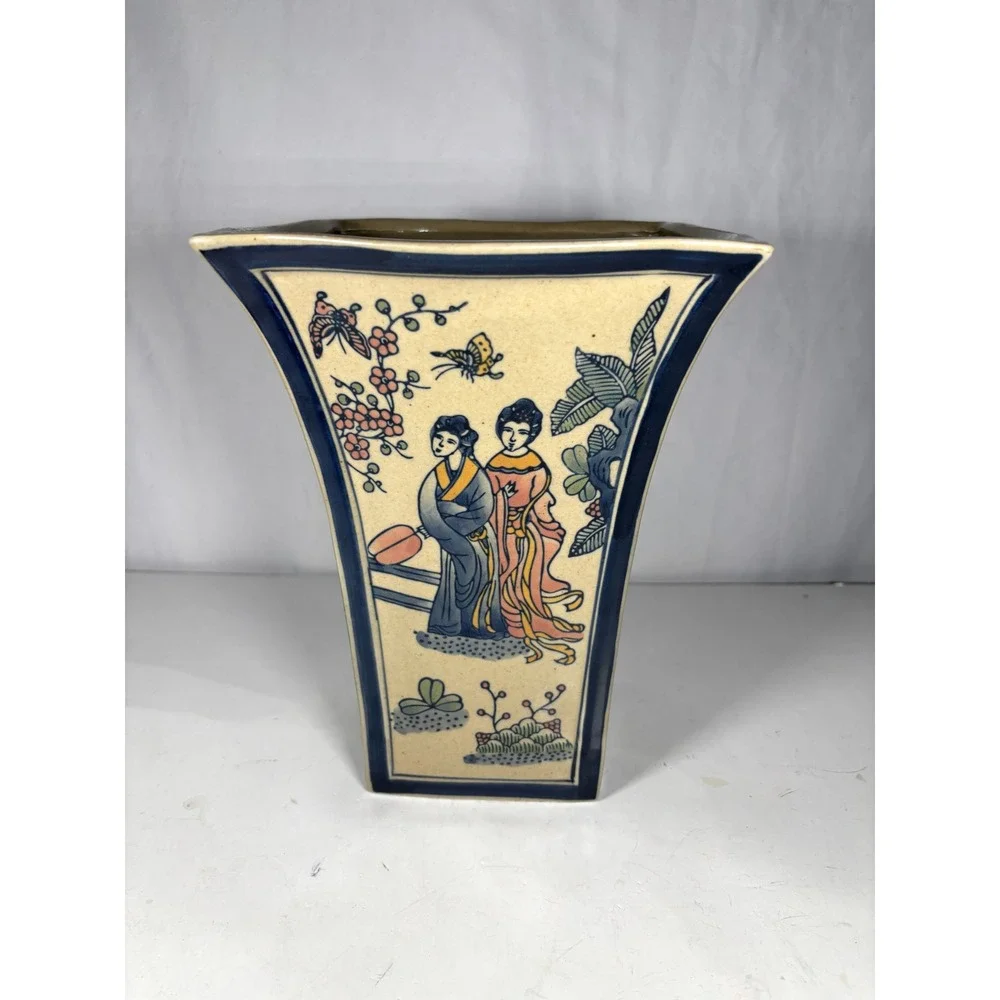 Vintage Asian Inspired‎ Ceramic Vase Geisha Women Butterfly Motif 10